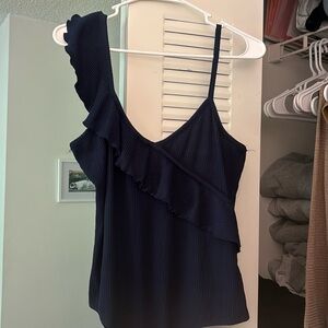 Navy ribbed frilled body suit